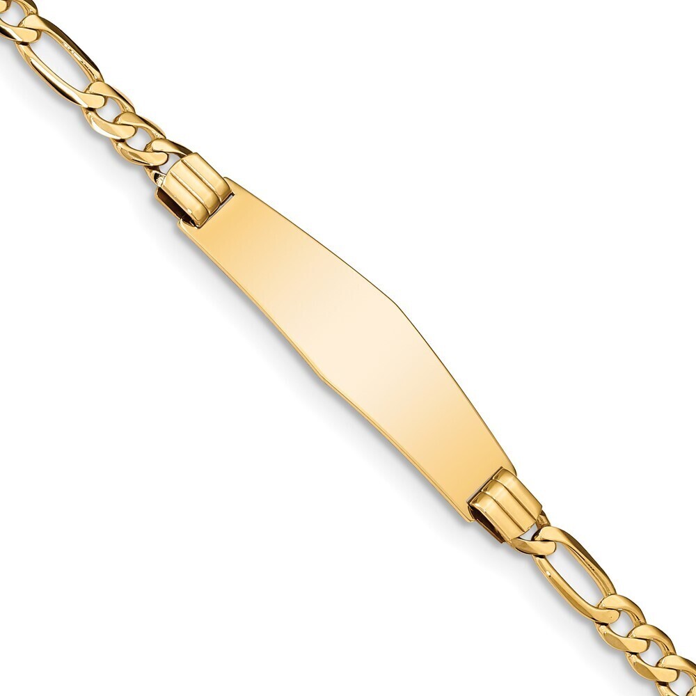 14k Yellow Gold Figaro Soft Diamond Shape Id Bracelet